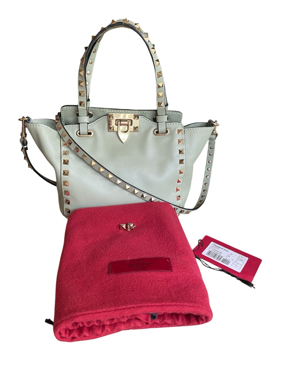 Valentino Mini Rockstud Tote in Light Green Leather